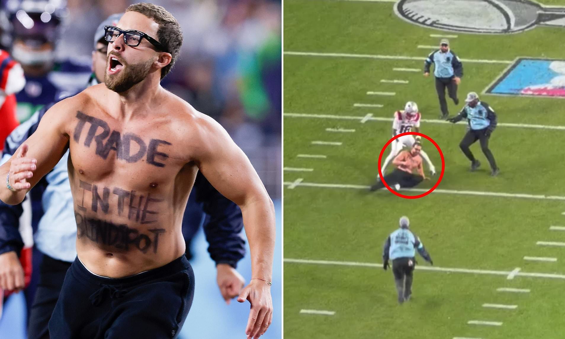 Super Bowl Streaker Tackled by Patriots Player