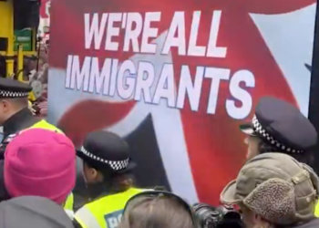 Donkeys’ secret giant screen at Tommy Robinson protest